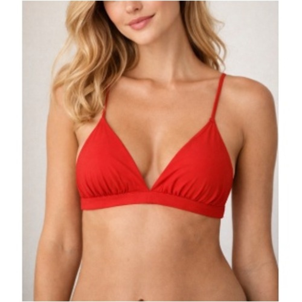 Love Loren Women's Red Seamless Ruched Triangle Libi Bikini Top Size‎ L NWT